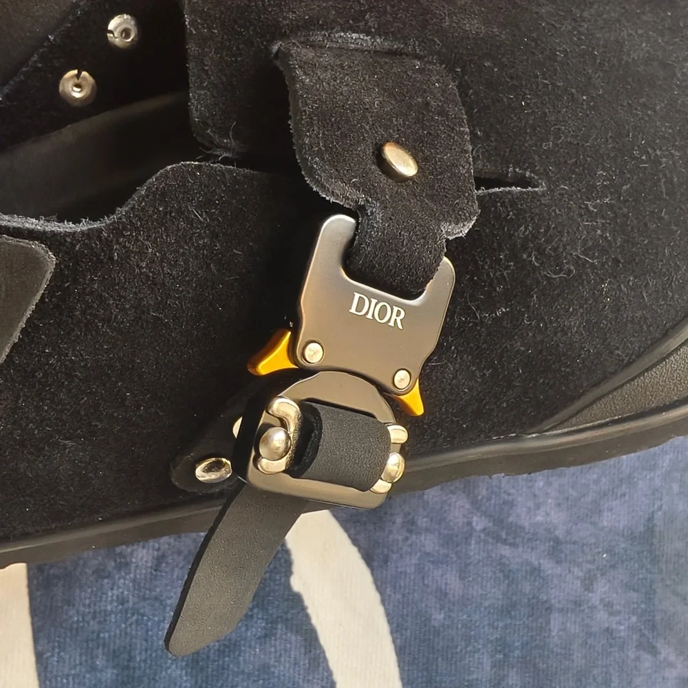 Dior Black Suede Platform Slingback Clogs with Metal Accents